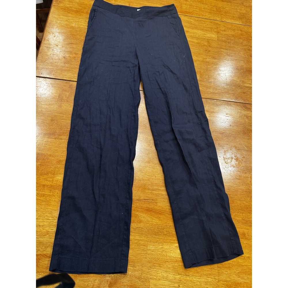 Chico's Women's 1 Tall 10) Black Linen Blend Wide Leg Pull On Elastic Waist Pant